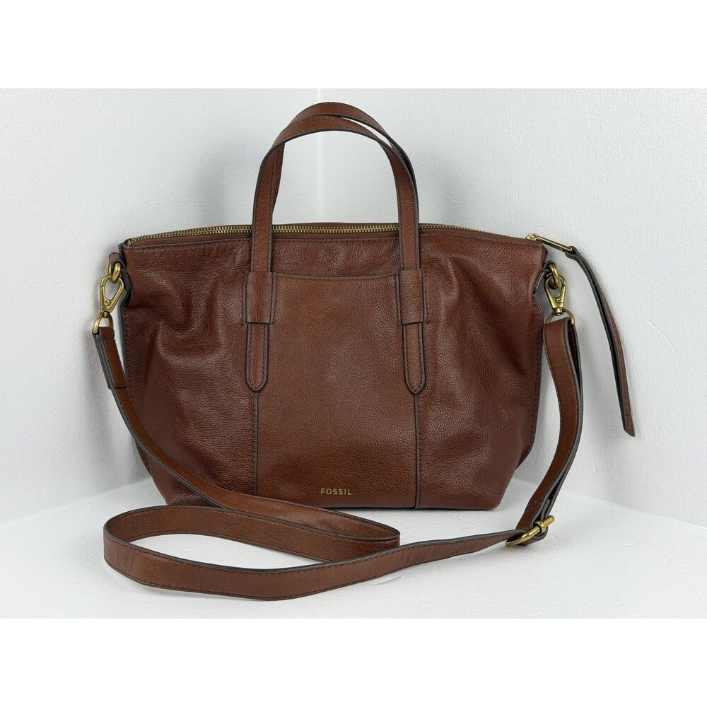 Fossil Skylar SHB2657 Brown Pebbled Leather Satchel Crossbody Bag Brandy